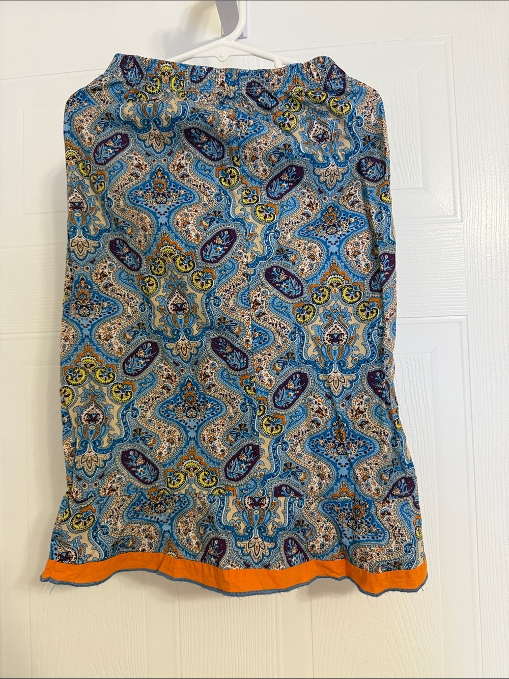 Girls' Blue Paisley Skirt with Orange Trim